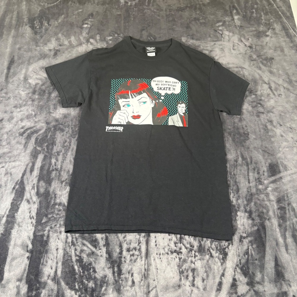 Thrasher T-Shirt Mens Medium Black Boyfriend Skate Graphic Tee Pop Art